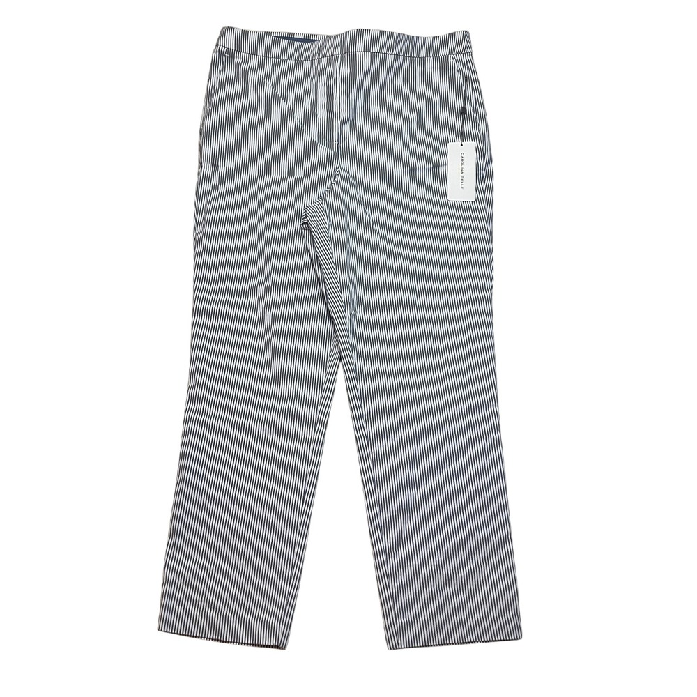 Carolina Belle Pants Womens 14 Blue White Striped Seersucker Straight‎ Leg NWT